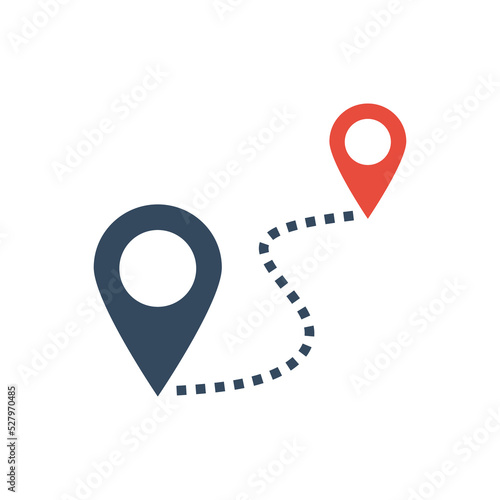 two map points and path from one to other, we have moved pictogram, navigation flat vector icon