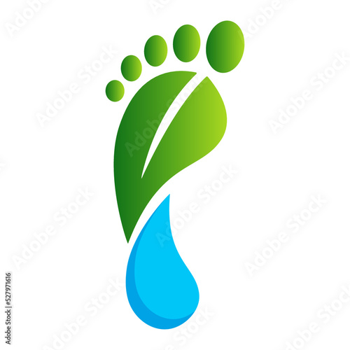 Footprint of green leaf and water drop