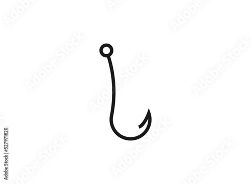 Fish hook on fishing hook icon. Fishing equipment vector illustration.