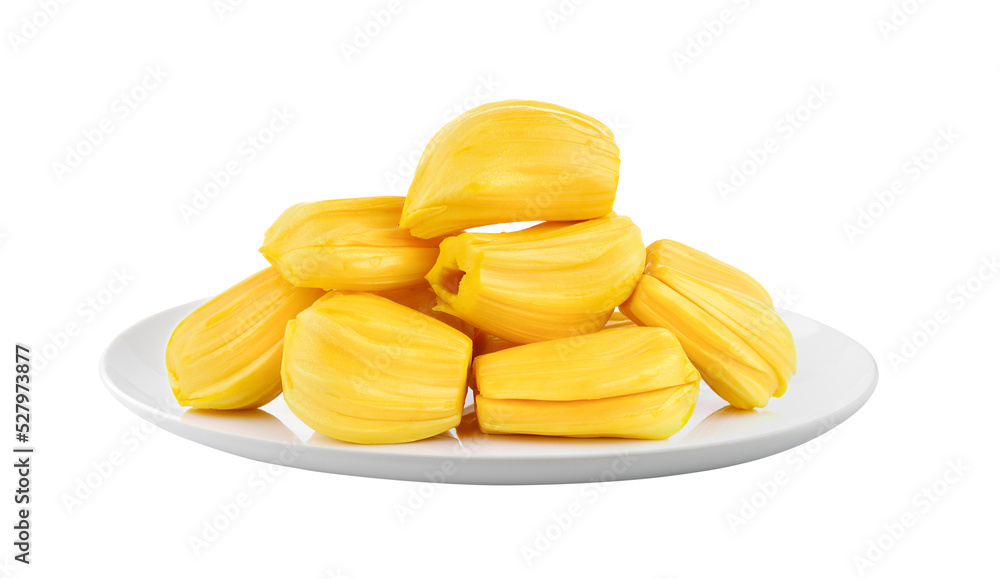 Jackfruit in white plate isolated on ransparent png Jackfruit in white plate isolated on ransparent png