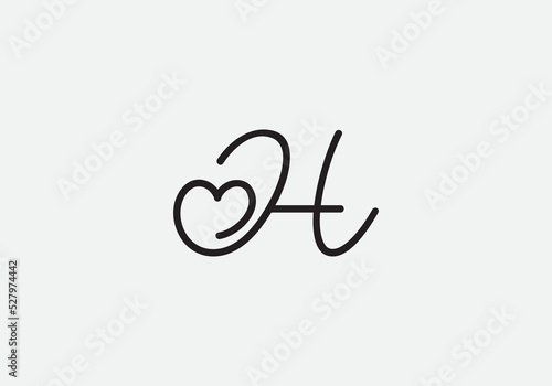 Love sign logo design vector. Love and heart icon and symbol design vector with H