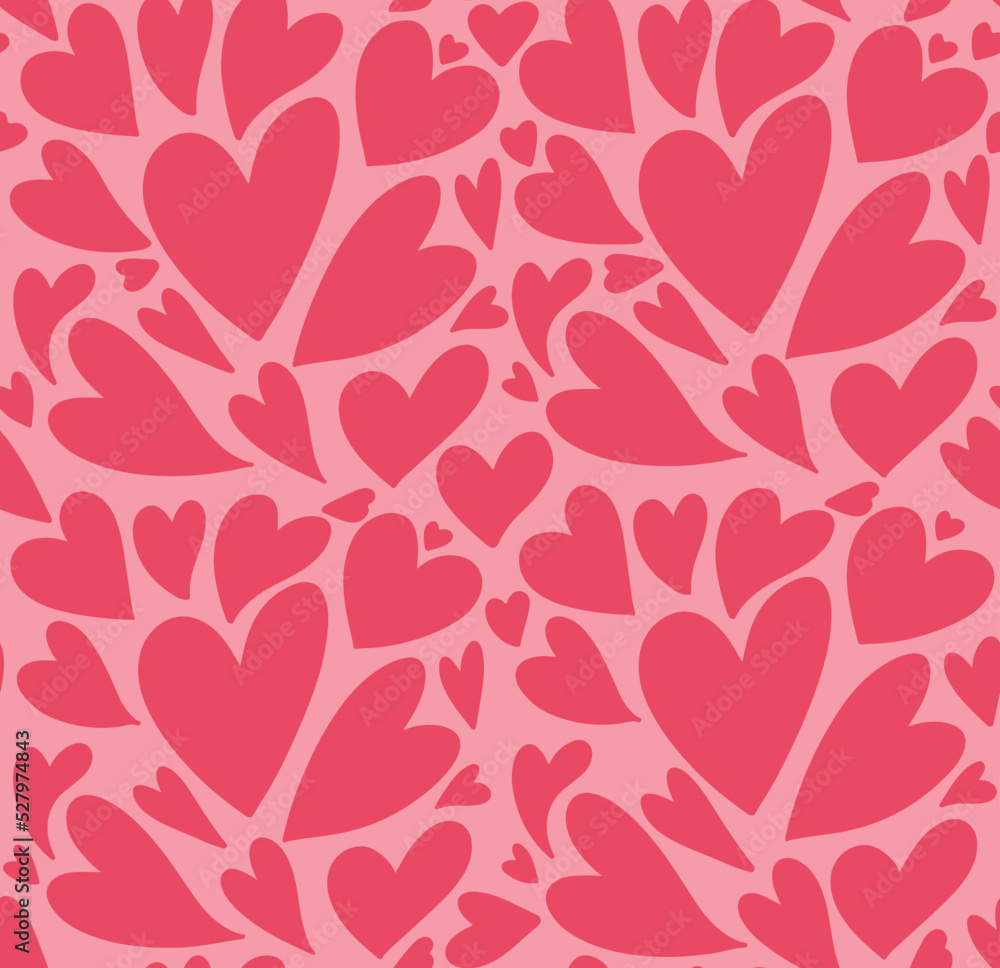 Cute pink hand drawn hearts mosaic seamless pattern vector background. Simple romantic repeat texture wallpaper, textile design