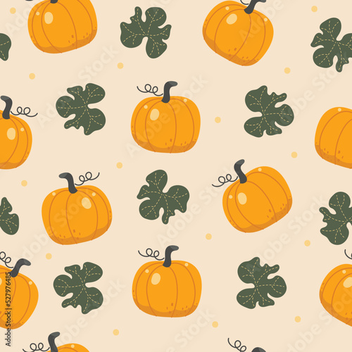 Pumpkin seamless pattern  hand drawing yellow and orange pumpkin on cream color background  vector illustration.
