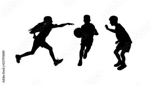 Kids Playing Basketball Silhouette
