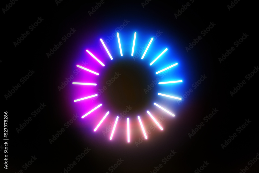 neon loading symbol over black background, 3d rendering neon loading symbol over black background, 3d rendering