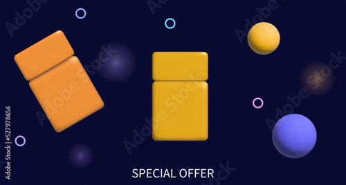 Voucher, bonus coupon, special offer 3d. Vector banner advertising big discounts. Flying free coupon icon or gift ticket in space. Sales promotion, favorable offer, free voucher. Lucky win or code.