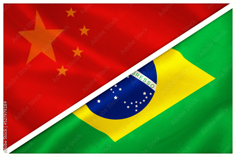 Fototapeta premium Close-up of Chinese and Brazilian flags