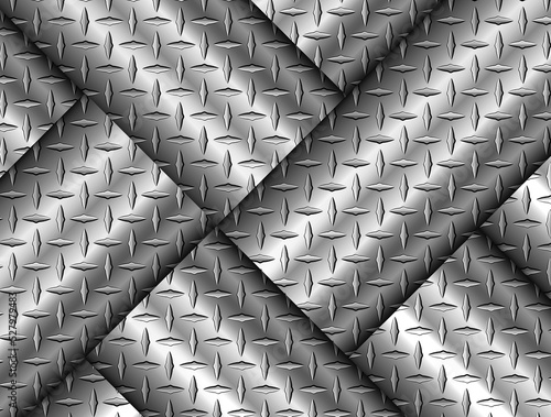Silver 3D polished steel texture background, shiny chrome metallic with diamond plate  texture, 3d vector lustrous metal design.