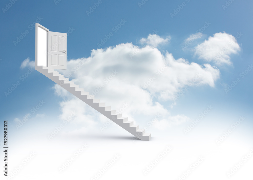 Obraz premium Steps leading to open door in the sky