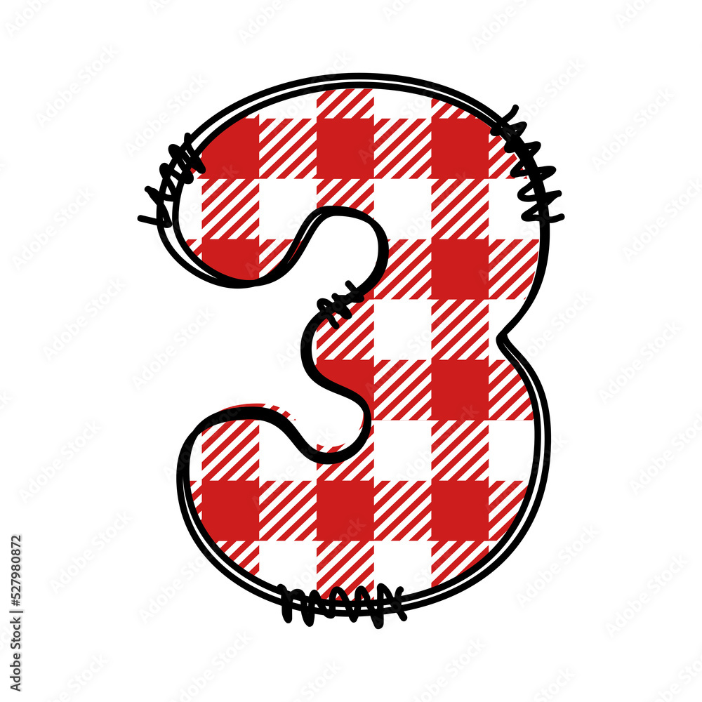 Plaid numbe 3, Number Three buffalo Plaid digit Plaid numbe 3, Number Three buffalo Plaid digit