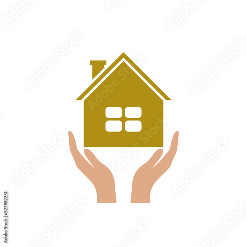 Hand holding house icon flat sign for mobile concept and web design