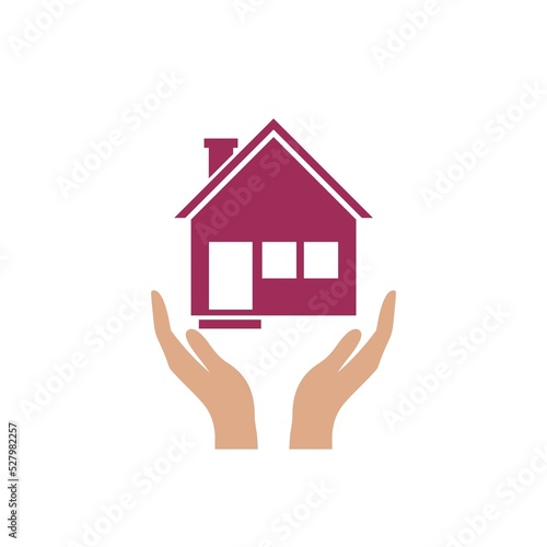 Hand holding house icon flat sign for mobile concept and web design