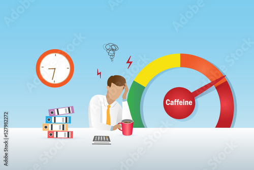 Caffeine addiction. Businessman need coffee to relief effects from caffeine addiction.