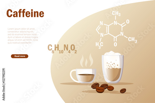 Coffee and caffeine skeletal formula molecular structure. Chemistry and biological science education research. photo