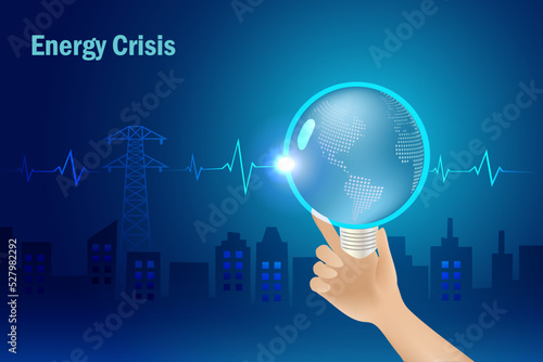 Energy crisis, earth hour concept. Hand hold globe light bulb with ECG EKG electrocardiogram world medical health. World environment day, earth day, sustainable environment.