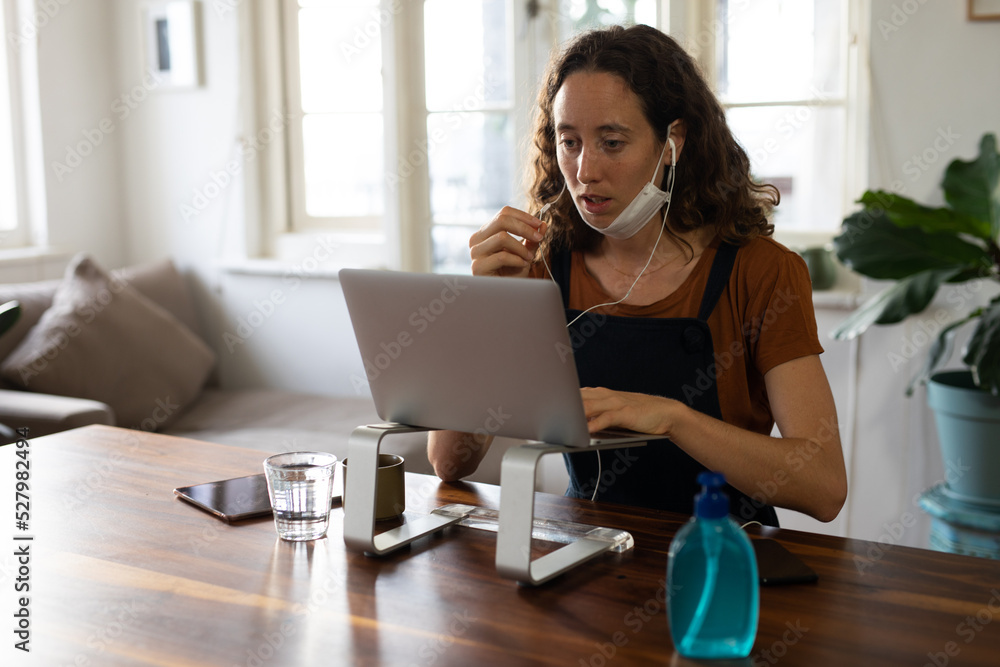Self isolating caucasian woman telework from home during coronavirus Covid19 pandemic Self isolating caucasian woman telework from home during coronavirus Covid19 pandemic