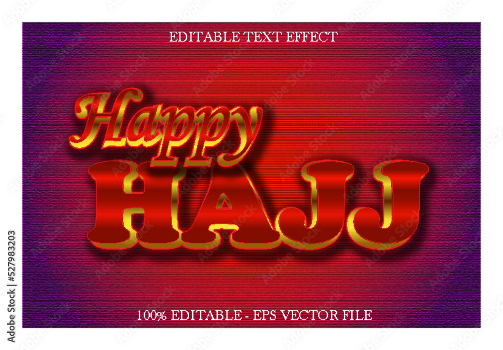 HAPPY HAJJ editable text effect ed emboss style design
