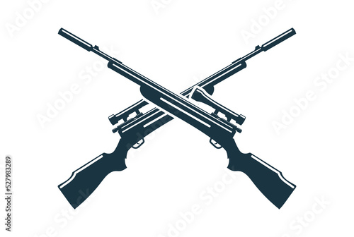 Crossed Guns Badge Emblem Label for Wildlife Hunting Club Logo Design Vector