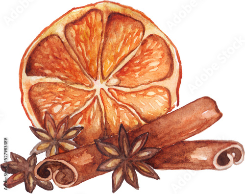 Wallpaper Mural Watercolor lemon citrus anise cinnamon fruit still life isolated Torontodigital.ca
