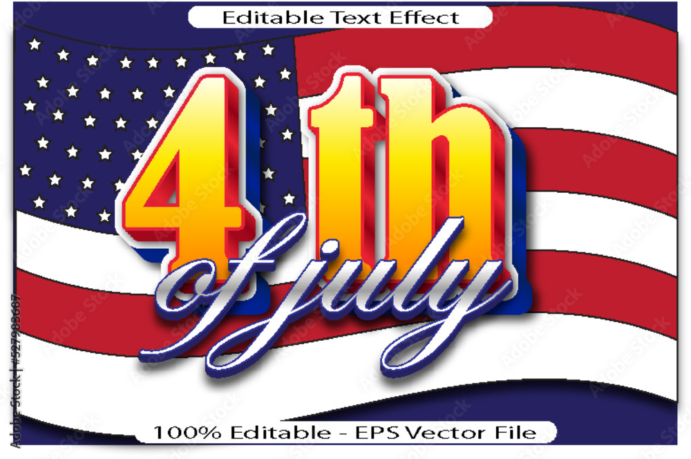 Naklejka premium 4 TH OF JULY editable text effect 3d emboss style design