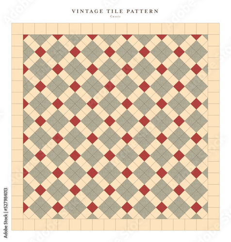 Motif de carrelage ancien à la française. Faïence rétro traditionnelle. Motif vintage pour design. Mosaïque géométrique. Fond décoratif vectoriel.