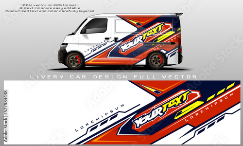 van decal design vector. Graphic abstract stripe racing background kit designs for wrap vehicle, race car, rally, adventure and livery