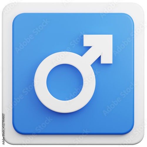 male man symbol signage on transparent background. 3D Illustration