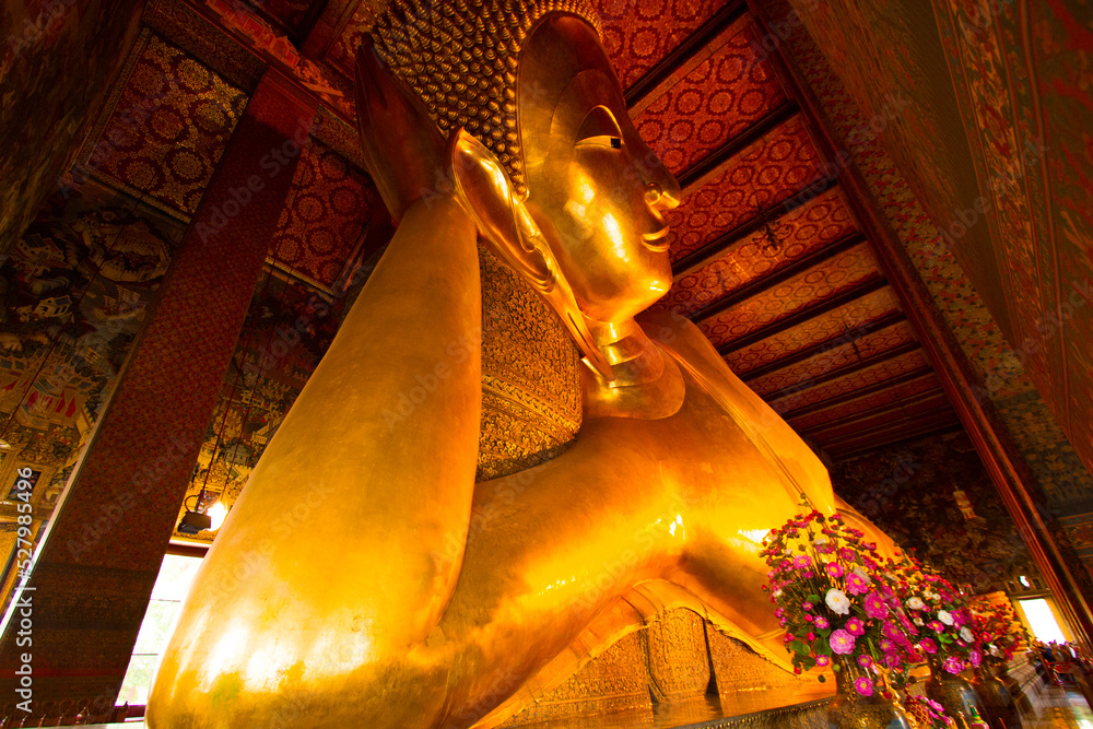 thailand, bangkok, temple of the big buddha, famous, reclining buddha, resplendent, carving