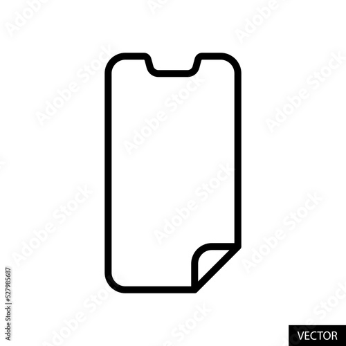Mobile phone, Smartphone screen protector, Glass screen guard vector icon in line style design for website, app, UI, isolated on white background. Editable stroke. Vector illustration.