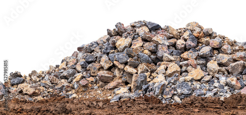 Isolates, close-up views, mounds of large granite boulders like mountains on the ground for construction preparation in rural Thailand.