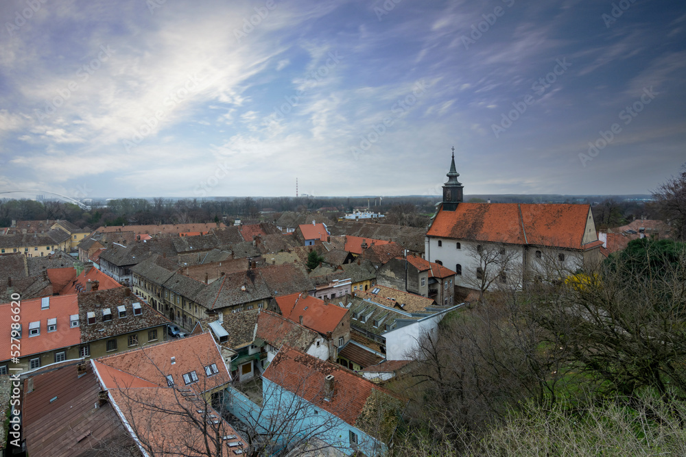 Novi Sad castle, top panoramic view of Novi Sad city rooftops and clouds touristic destination serbia Novi Sad castle, top panoramic view of Novi Sad city rooftops and clouds touristic destination serbia