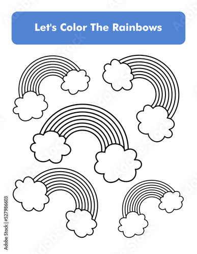 Rainbow Coloring Book Page In Letter Page Size. Children Coloring Worksheet. Premium Vector Element.