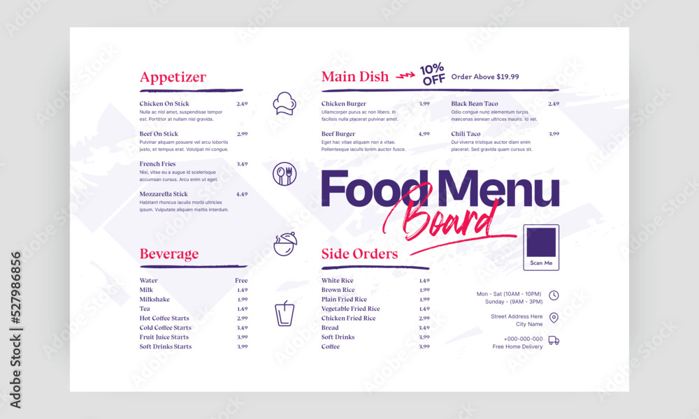 Restaurant menu template. social media marketing web banner template design. healthy food business online promotion flyer with abstract background, logo and icon. Sale cover.