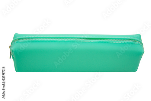 Green pencil pen case container isolated on the white background