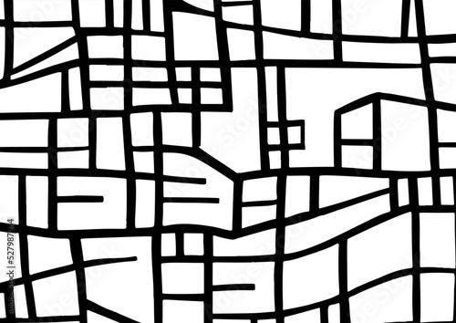 City map, road plan, abstract black and white illustration.