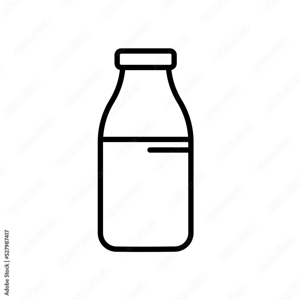 Black single milk bottle vector icon, simple outline natural food flat design pictogram