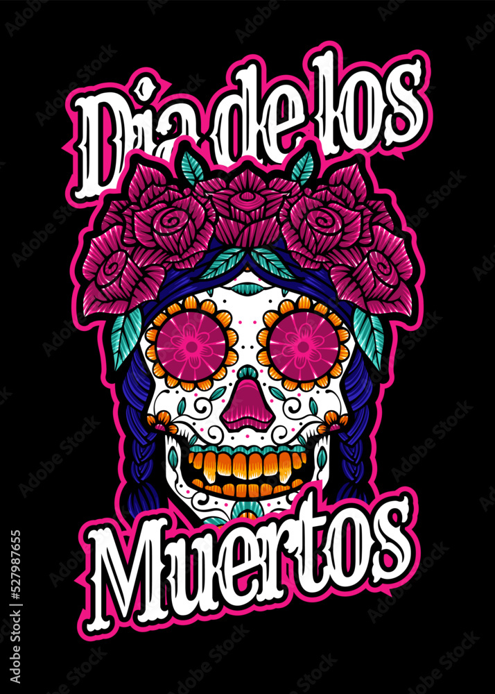 Dia de los muertos, Day of the dead skull, Mexican holiday, festival Vector Japanese Illustration Style Isolated. Editable Layer and Color. Dia de los muertos, Day of the dead skull, Mexican holiday, festival Vector Japanese Illustration Style Isolated. Editable Layer and Color.