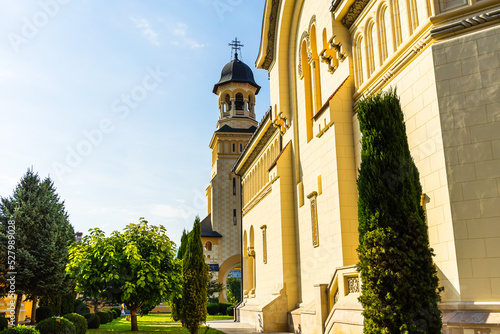 View of orthodox cathedral on sunny day in Alba Iulia, Romania, 2021 photo