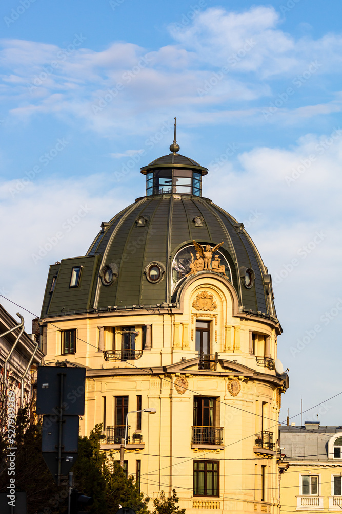 Historic building architecture in Bucharest, Romania, 2022