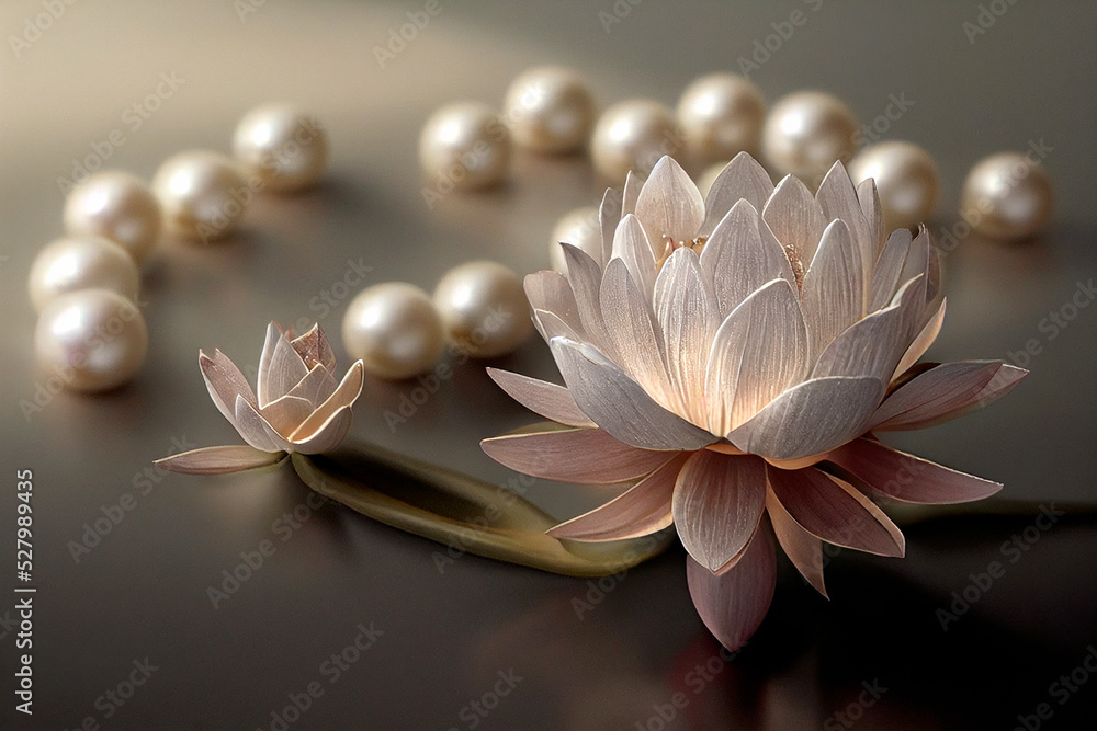 Lotus pink light with pearls on a sparkly background. Close-up of a water lily flower with buds.Image for wedding invitations, packages, and cards. 3D rendering.
Lotus pink light with pearls on a sparkly background. Close-up of a water lily flower with buds.Image for wedding invitations, packages, and cards. 3D rendering.