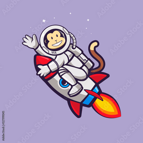 Monkey on rocket cartoon mascot logo design illustration vector