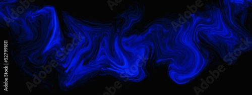 Blue abstract background made with alcohol ink technique, creative dark blie with light on the black backdrop, isolated fluid art design for print photo