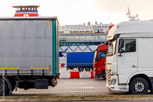 Baltic Maritime transportation: Trucks awaiting for the Stena Line ferry to Sweden in port of Gdynia, Poland photo