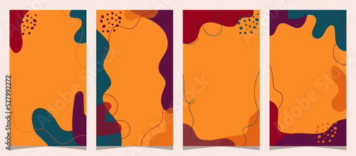 Set of Hand drawn minimal background with autumn color, for social media story and flyer background, simple plat vector design