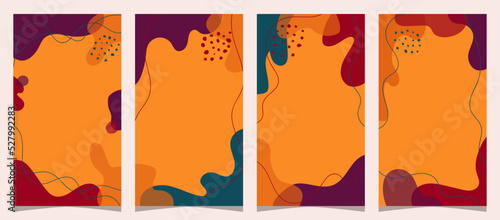 Set of Hand drawn minimal background with autumn color, for social media story and flyer background, simple plat vector design