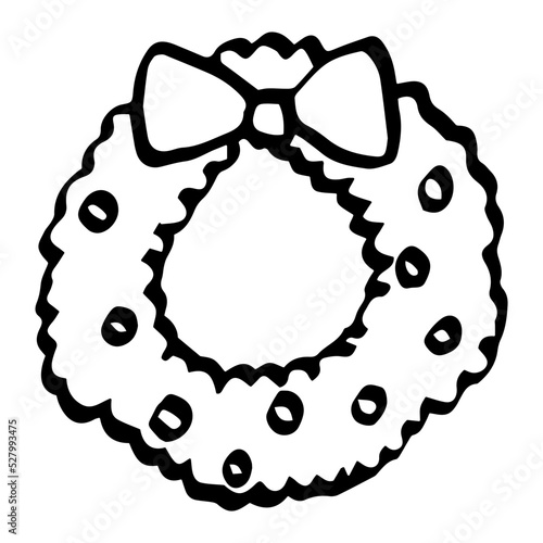 A simple hand drawn holiday wreath icon