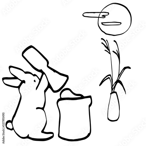 A simple hand drawn full moon and a rabbit of a Japanese myth 