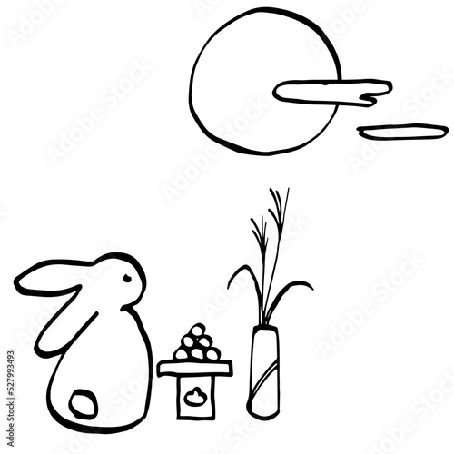 A simple hand drawn full moon and a rabbit 