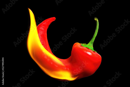 Burning red chili pepper close-up