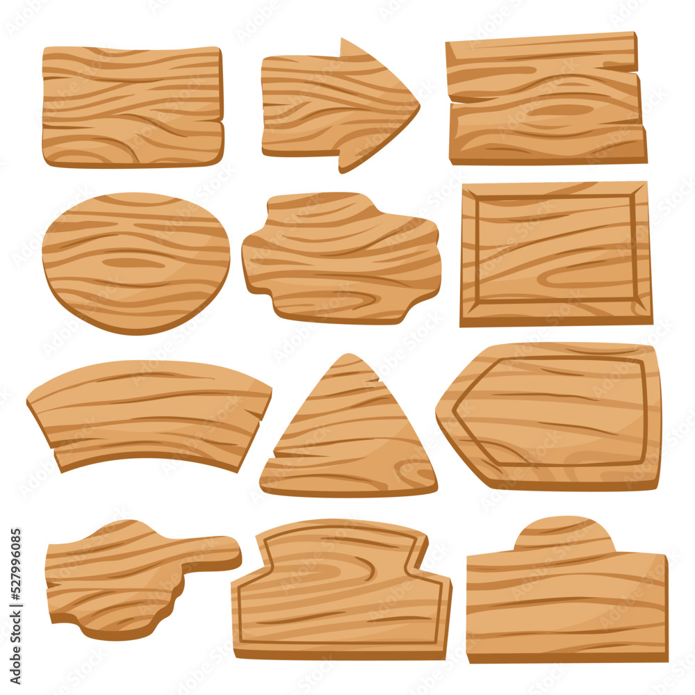 Set of various wooden board plank signboards and direction arrows. Natural texture. Signs with place for your messages. Mobile game assets Set of various wooden board plank signboards and direction arrows. Natural texture. Signs with place for your messages. Mobile game assets